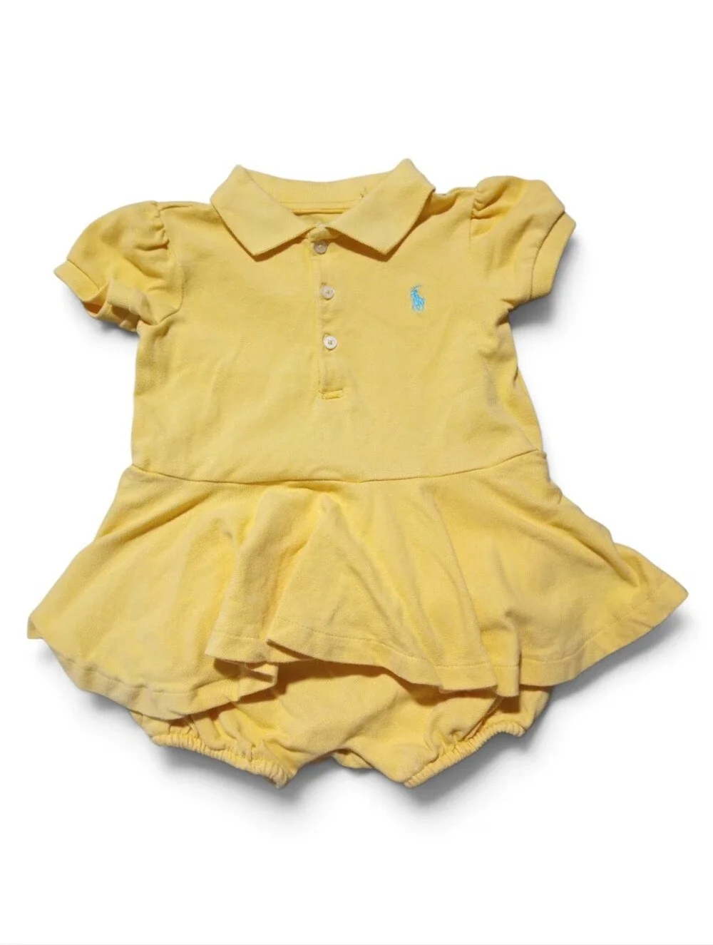 Ralph Lauren Baby Girl Yellow Polo Dress Bloomer Romper One Piece Pony Logo 24M